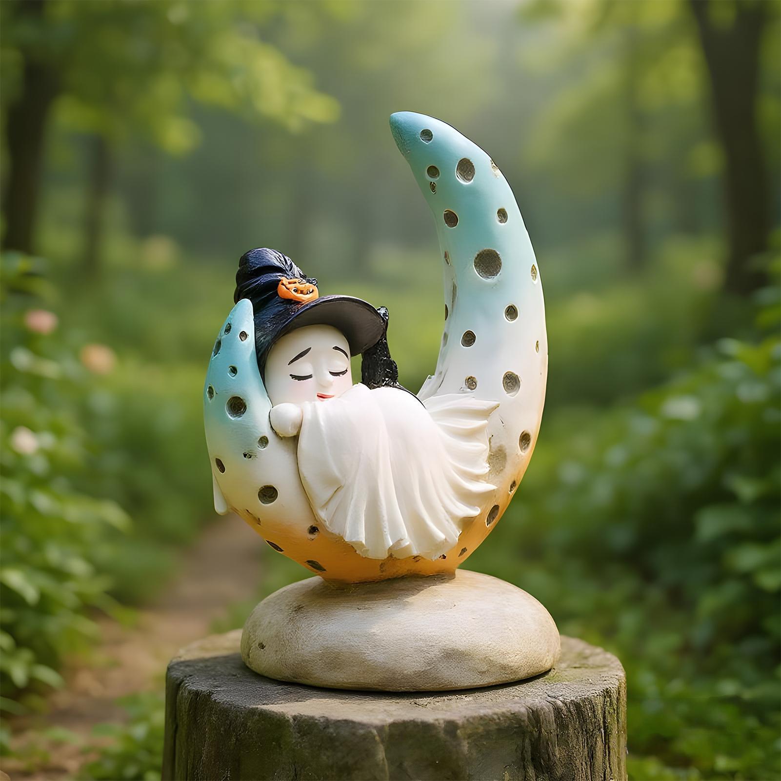 Ghost Figurine Resin Ghost Halloween Figurines Creative mermaid moon little ghost Figurines Halloween resin craft Home Decor China Mainland