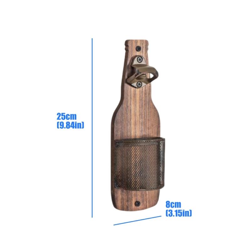 Wall Mounted Beverage Opener With Storage Basket For beverages And Beer Wooden Kitchen Accessory