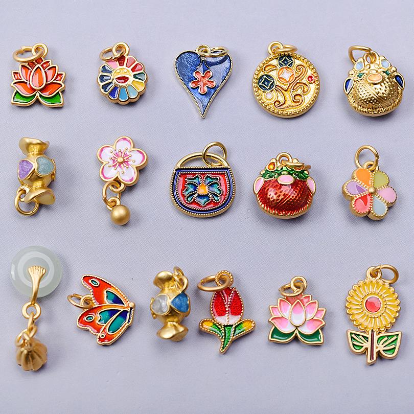 16pcs/Lot Mixed Plant Flower Enamel Charms For Jewelry Making Supplies Gold Color Sunflower Tulip Pendant DIY Bracelets Necklace