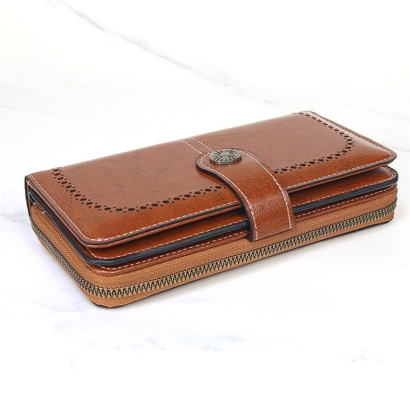 Women Long Wallet Large Capacity Hollow-Out Zipper Wallet Vintage Multi Card Holder Phone Purse Wristlet Clutch Lady Card Holder Coin Purse