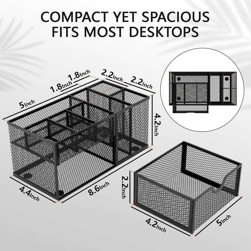 Mesh Pen Holder for Desk 8 Compartment Desk Organizer for Pens Pencils Sticky Notes Clips Office Accessories
