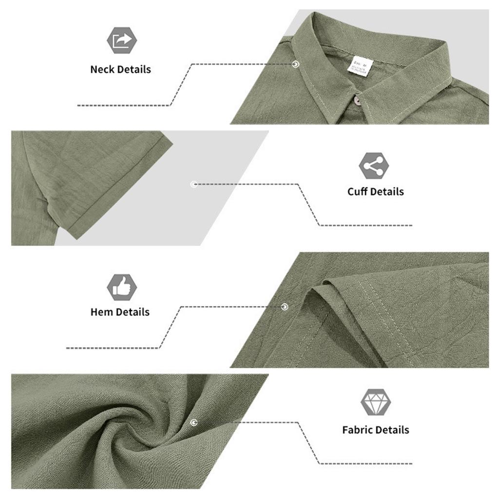 Men's Linen Short Sleeve Shirt and Shorts Set Casual Button Down Collar Top and Elastic Waist Drawstring Shorts for Summer Wear