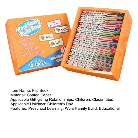 30Pcs Word Family Build Book Kids Preschool Learning Activity Sights Words Flash Cards Kindergarten Read