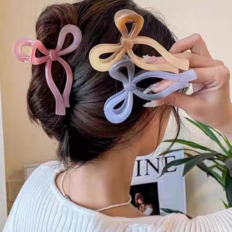Simple Hollow Streamer Bow Ties Oil Dripping Plastic Hair Claw Clip Hairpin Hair Accessories for Women
