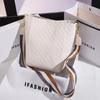New Women's Bag Fashionable Versatile Embossed Solid Color Bucket Bag High-end Wide Shoulder Strap Commuter Shoulder Messenger Bag
