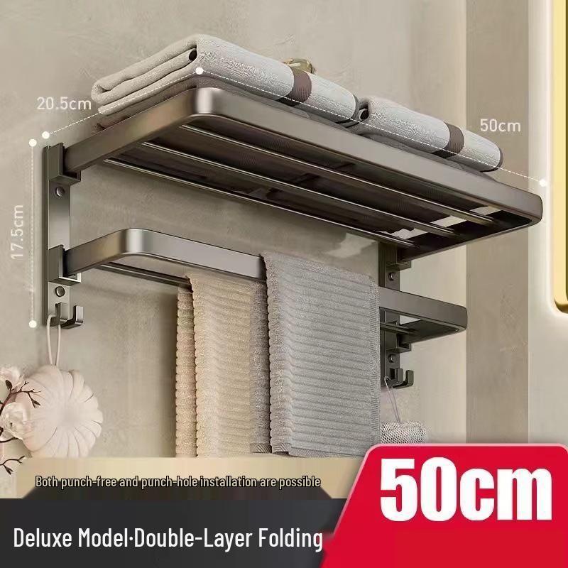 cmaos Aluminum Alloy Double Folding Bathroom Towel Rack