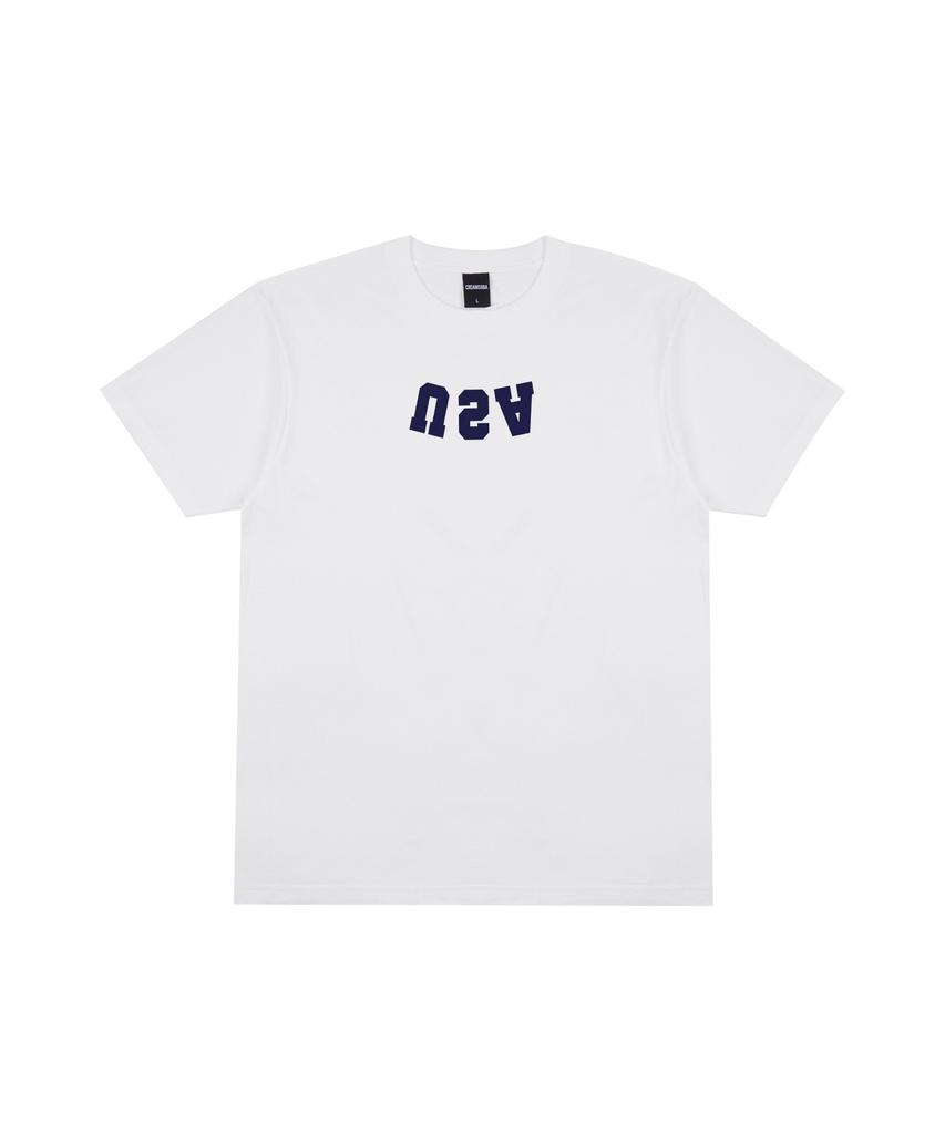 CREAM SODA LAB [2Pack] Reverse Usa Small Logo Short Sleeve T-Shirt Black (White) White (Navy)