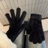 Thickened Winter Gloves Solid Color Five Finger Gloves Cute Furry Gloves  Winter