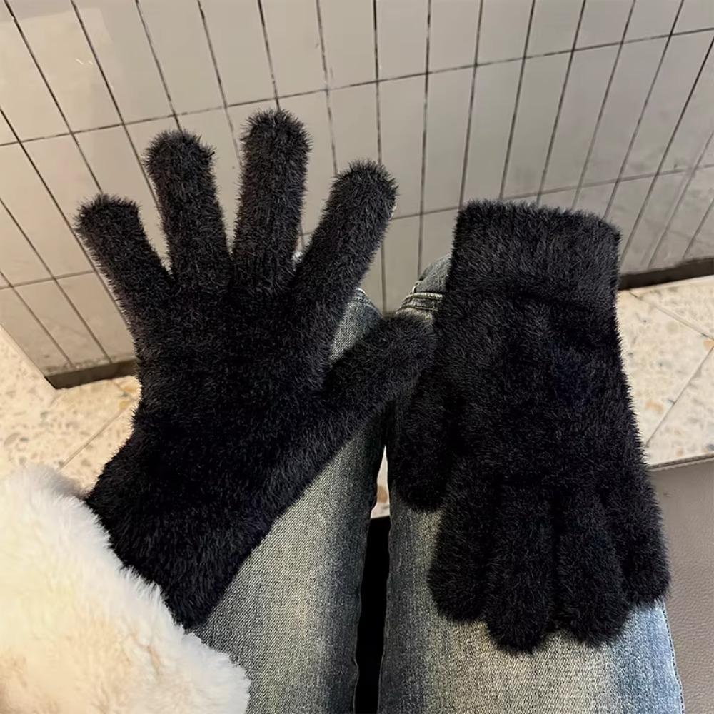 Gants Épais et Fourrés Résistants au Froid Gants Cinq Doigts Gants Tendance en Velours de Vison Hiver