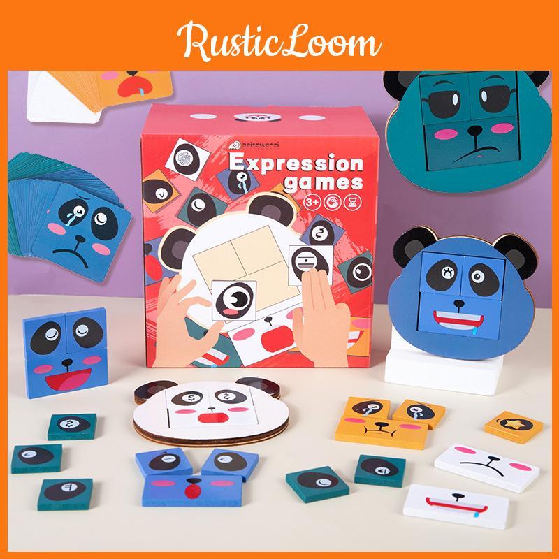 Building Wooden Kids Blocks Panda Expressions Matching Toy For Education Early