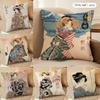 Retro Japanese Geisha Cushion Cover Silky Short Plush Invisible Zipper Dustproof Sofa Pillow Case For Home Decor
