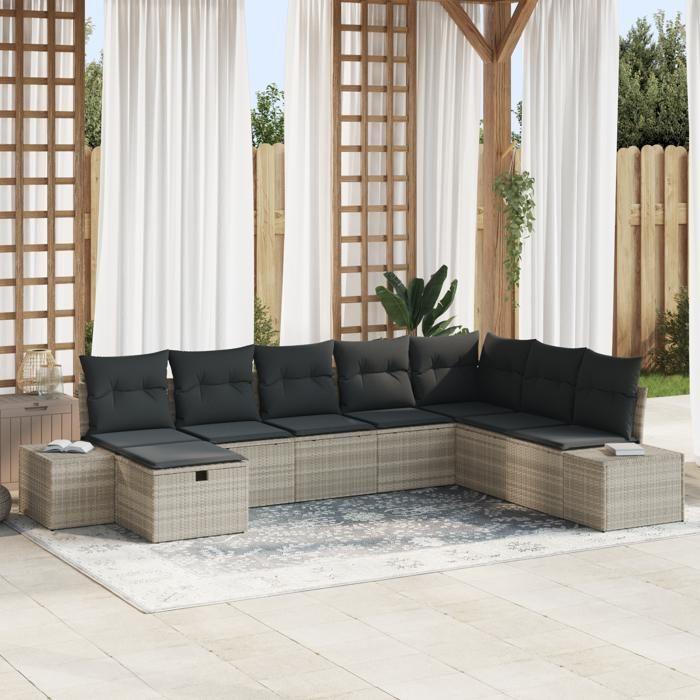 VidaXL Ensemble de Canapés de Jardin 8 Pièces avec Coussins Gris Clair Poly Rattan 3360763