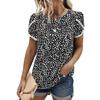 Women's Casual Floral  Printed Lace Crochet Short Sleeve Round Neck Summer Loose Tops Tops