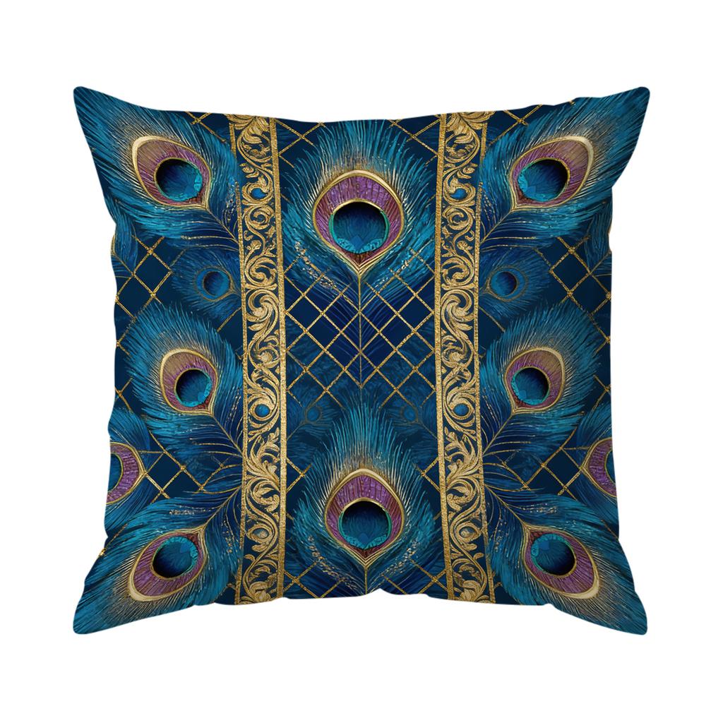 Bohemian Peacock Feather Pillowcase Bedroom Sofa Cushion Cover 100% Polyester Living Room Cushion Pillowcase Home Decor