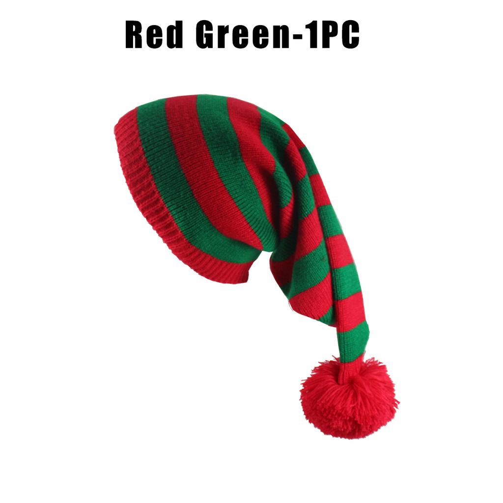 Christmas Unisex Knit Stocking Cap Euro Style Long Tail Pom Pom Elf Hat Festive Winter Accessory Gift