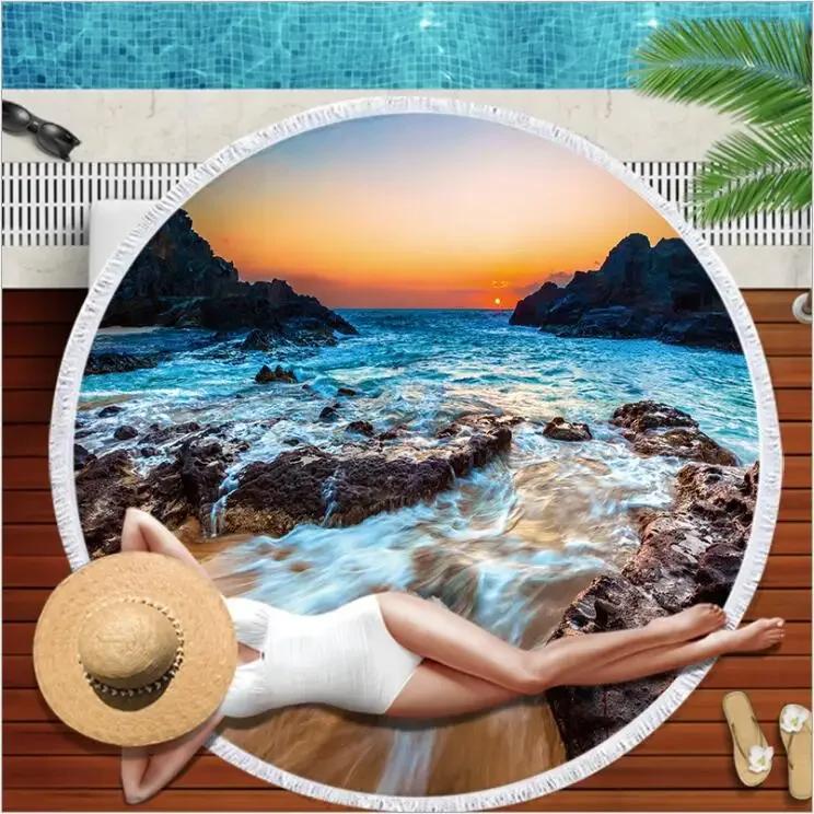 Summer Round Beach Towel Flamingo Tropical Plant With Drawstring Backpack Bag Bath Shower Towels Bikini Cover Up Pool Towel