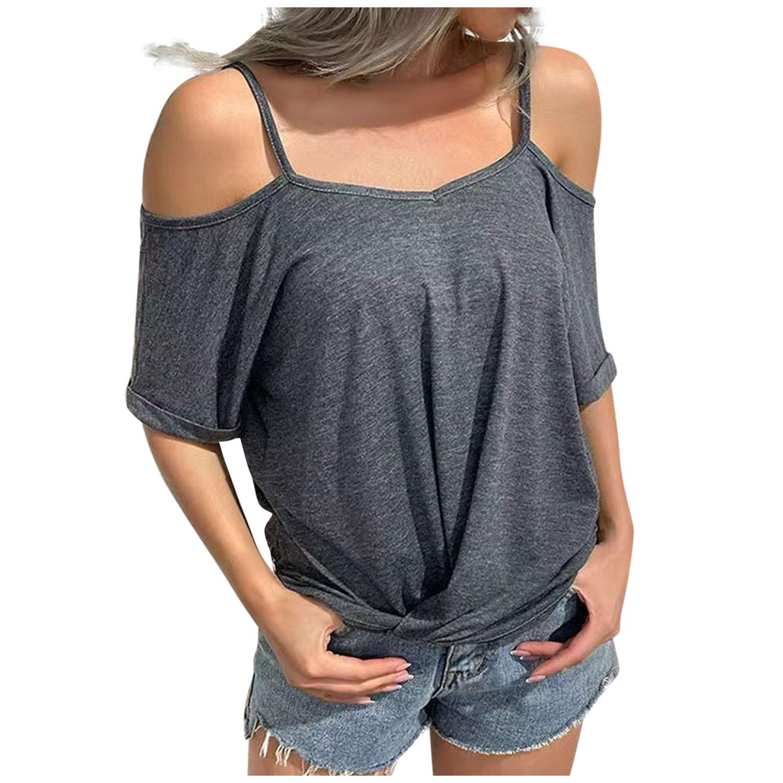 

Летняя женская сексуальная футболка с открытыми плечами, цветная хлопковая футболка с коротким рукавом M