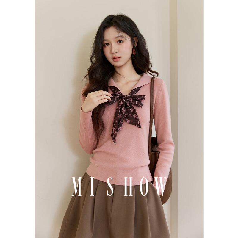 Mixiu Women s Retro Scarf-Collar Knit Top M