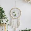 Bohemian Handmade Wood Beads Woven Tassels Wall Hanging Mirrored Macrames Tapestrys Decorative Mirrored for Bedroom