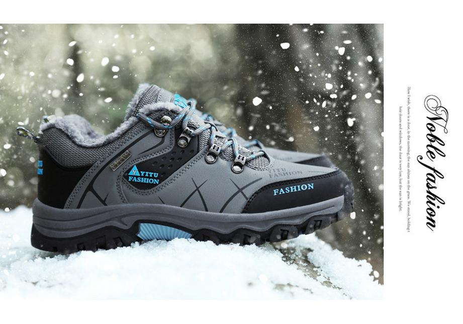 Men's Waterproof Winter Hiking Boots with Fleece Lining, Non-Slip, Wear-Resistant, Durable Outdoor Shoes for Construction and Labor Protection.