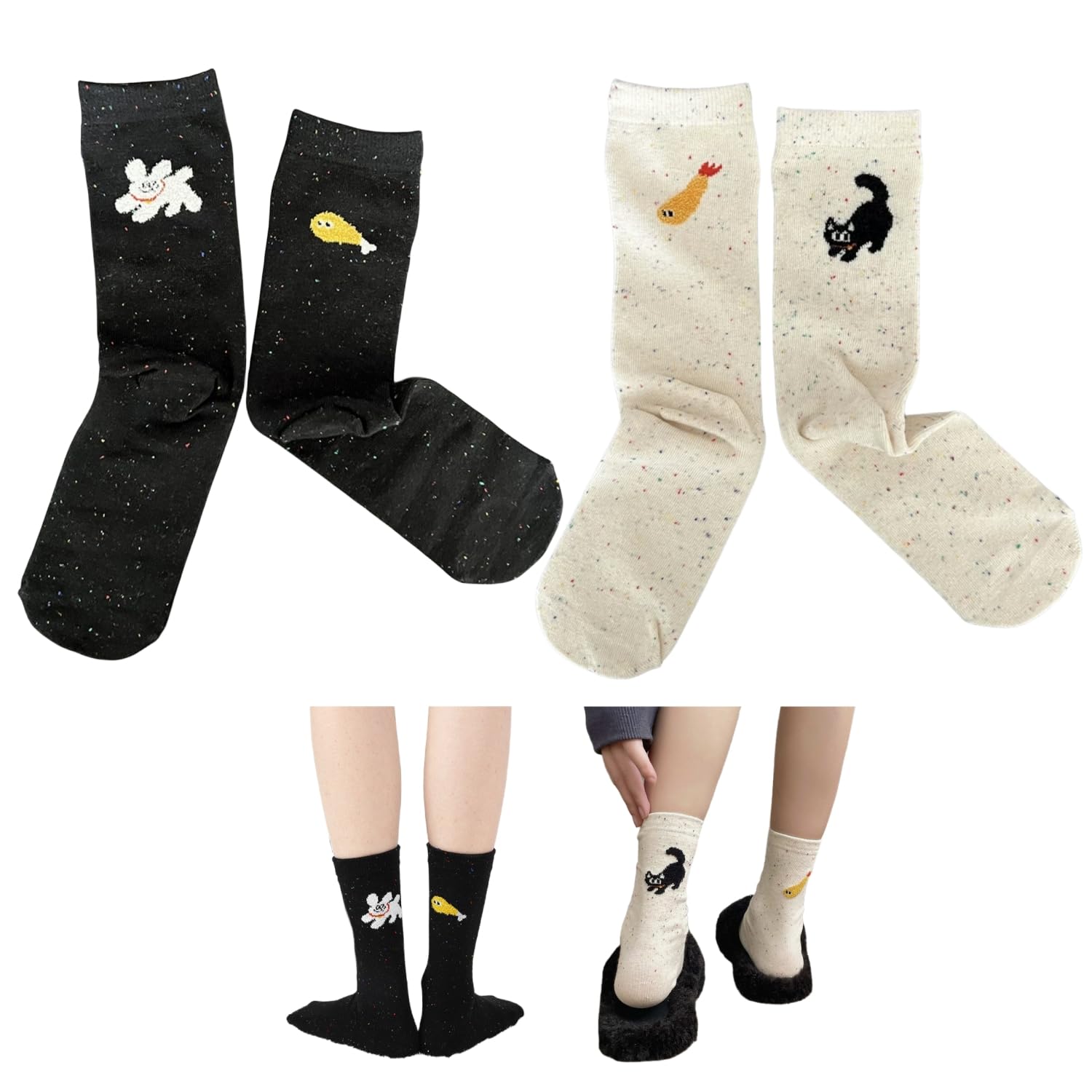 

Носки AB Style Cat Pattern Casual Design Длинные носки Animal Pattern Черно-белые 2 пары Комплект [Weuiean] Женские CFIS-90
