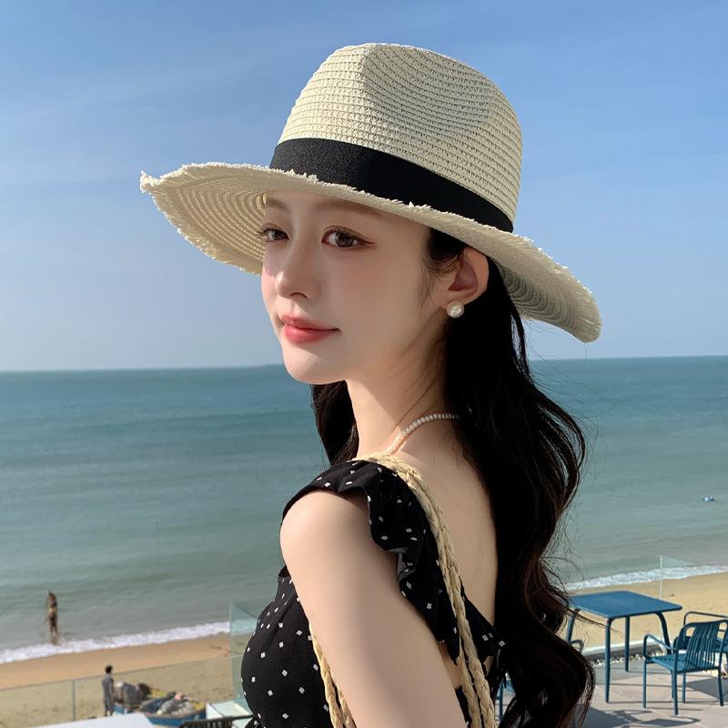 Summer sunscreen visor children's hollow straw Lafite straw hat versatile high-end sun hat summer breathable