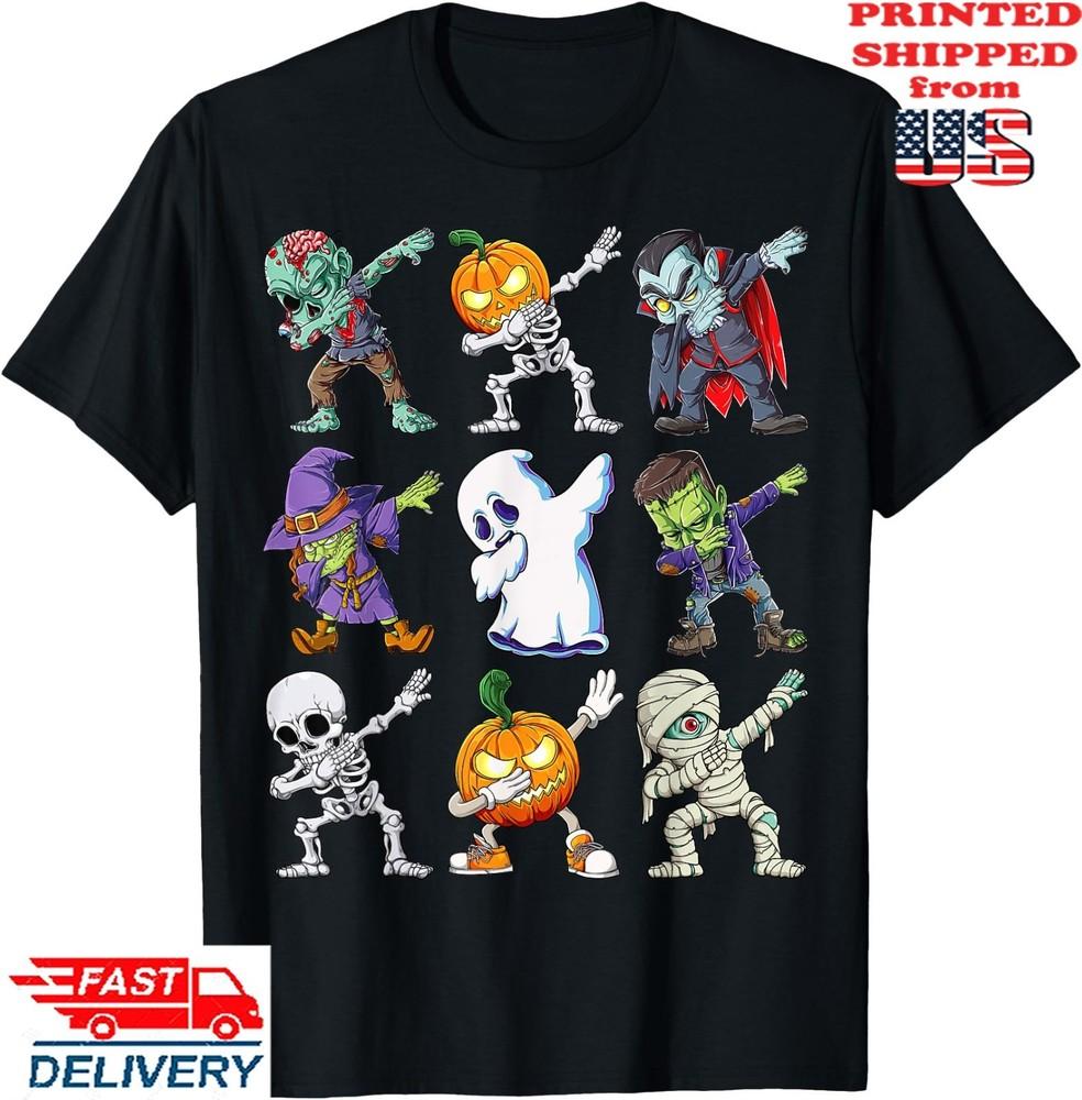 Dabbing Halloween Boys Skeleton Zombie Scary Pumpkin Mummy T-Shirt, Unisex Tee Unisex T-Shirt S
