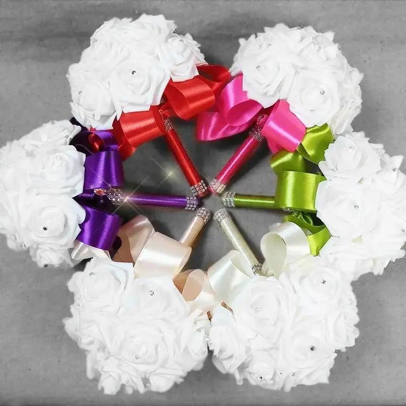 1 Pcs New 18cm Crystal Roses Pearl Bridal Wedding Holding Flowers Valentine's Day Proposal Simulated Bouquet Photography