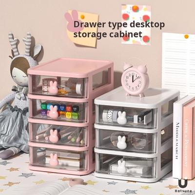 Mini Bureau Opbergkastje met Transparante Lades Schattig Konijn Plastic Schrijfwaren Make-up Organizer Tafel Organizer Beheer Opbergdoos