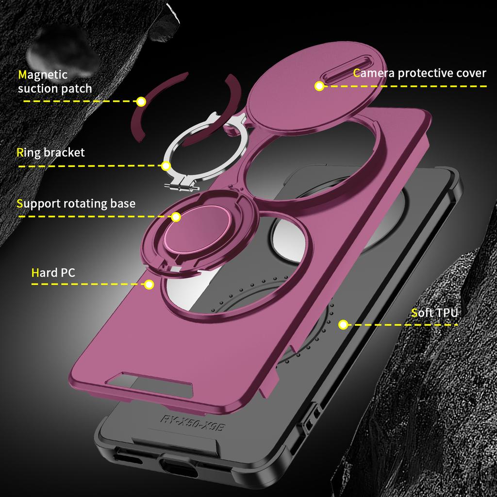 Magnetic Metal Ring Stand Armor Case For Honor X9c Magic 7 Lite Slide Push Window Lens Protection TPU Frame Plastic Phone Cover