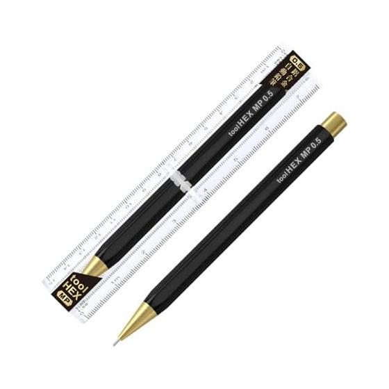 IWI Hexagonal Mechanical Pencil 0.5mm, Bronze Black (IWI-8F990PP5-0BR) - Non-Rolling Design, Anodized Finish, 1:50 & 1:100 Scale Rulers, 10mm