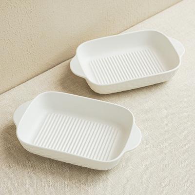 Minimalist Solid Color Baked Rice Plate Ceramic Binaural Plate Tableware Baking Bowl Household Plate High-End Baking Pan Oven Bowl