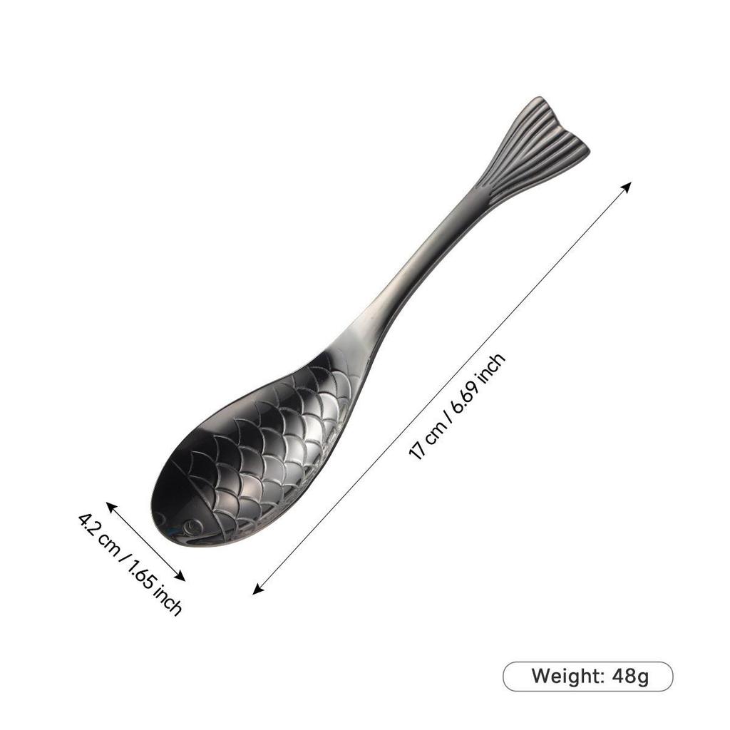 Gold-Plated 304 Stainless Steel Spoon - Creative Cartoon Fish Design, Perfect for Soup, Dessert, Rice, Stirring, and Teaspoon Uses.