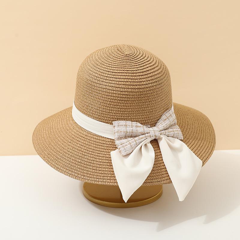 Summer Women's Fisherman Hat with Butterfly Knot Straw Woven Design Korean Style Cool Sunscreen Beach Sand Cap