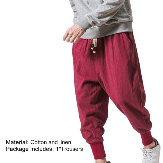 Men Cotton Linen Elastic Large Chinese Style Men's Casual Pants