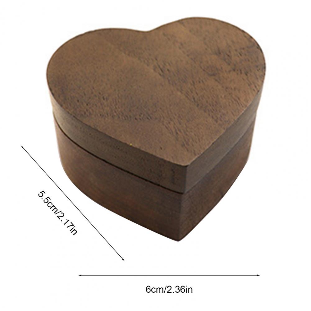 Ring Storage Box Heart-shaped Walnut Wood Jewelry Box Velvet-padded Ring Storage Case Smooth Polished Surface Wedding Proposal