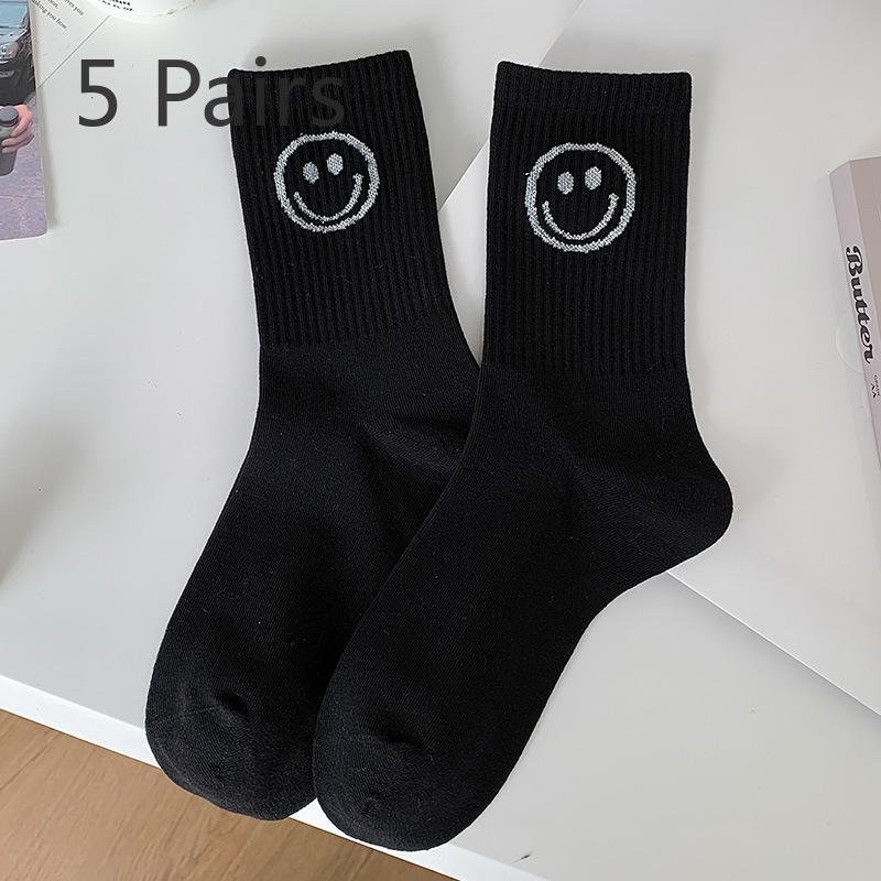5 Paires de Chaussettes Mignonnes Style Écolier Printemps et Automne avec Visages Souriants pour Femmes