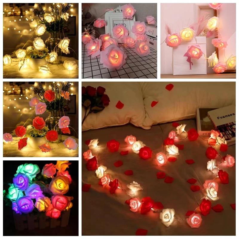 Pink Rose String Lights For Bedroom Battery Operated Flower LED Lights For Outside Romantic Home Dorm Room Festival Fairy Lights