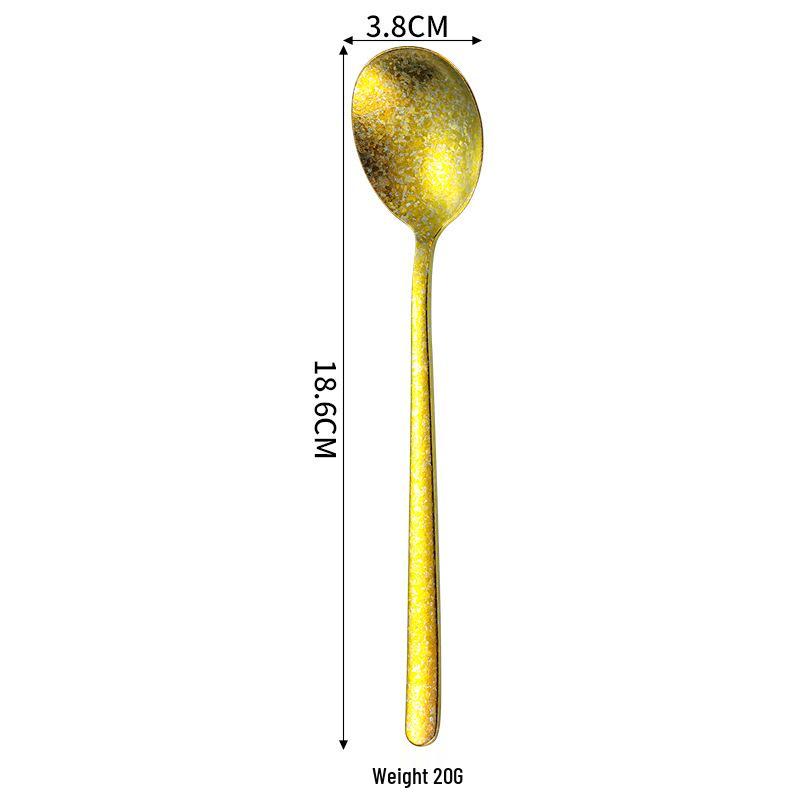 Korean Style Colorful Titanium Ice Flower Crystal Long Handle Dessert Spoon - Antibacterial Picnic Tableware