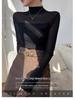 Women's Slim-Fit Velvet Base T-Shirt with Mesh Sleeves: Elegant Half-High Collar for Autumn/Winter