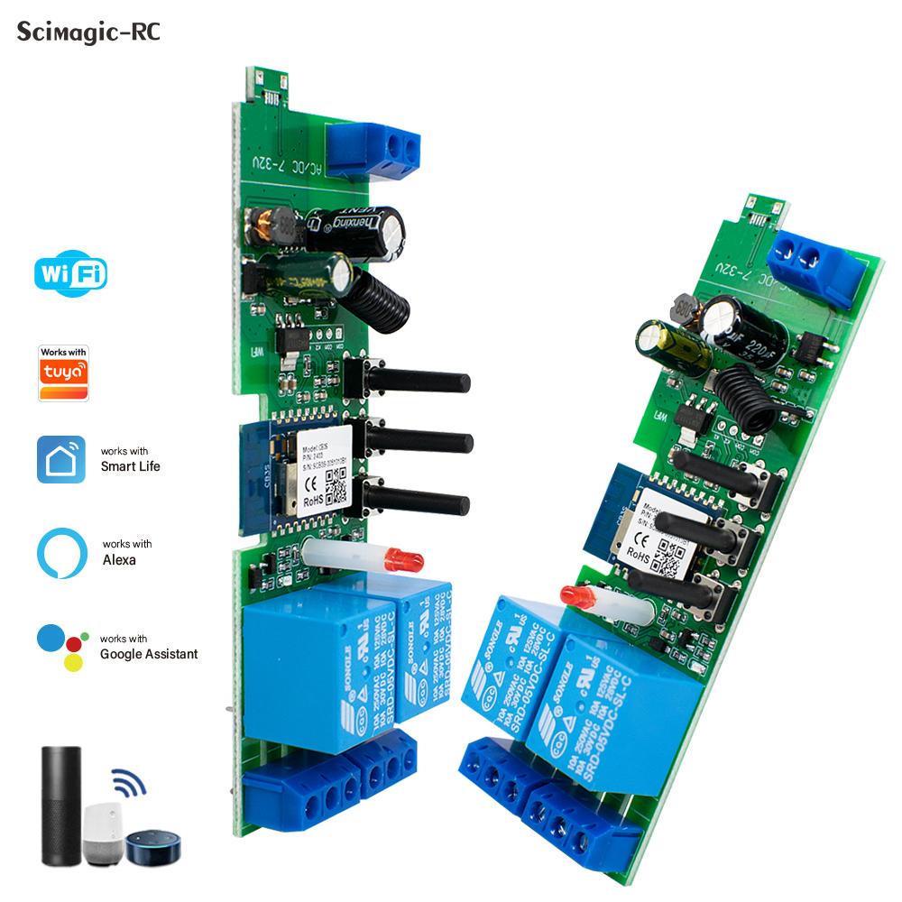 2 Channels Wifi Switch  220V 7-32V 85-250V 10A RF433 Remote 2CH Pulse Module Relay Alexa Smart Switch For Tuya