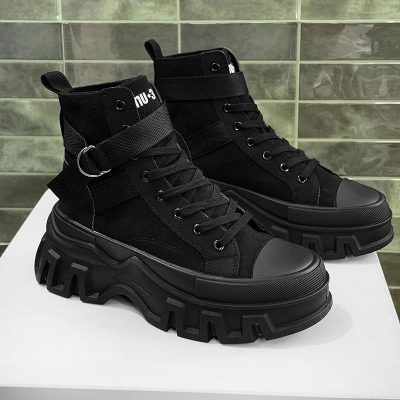 Herren Hohe Schnürstiefel mit Schnalle Übergröße 2026 Herbst und Winter Neue Stiefel Leinwandoberfläche Herren und Damen Schuhe