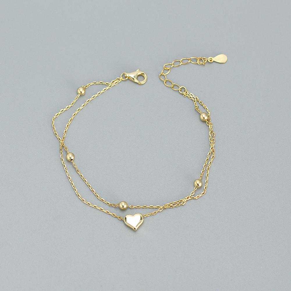 YHB020 S925 Sterling Silver Heart Pendant Bracelet - Korean Style Summer Jewelry for Women