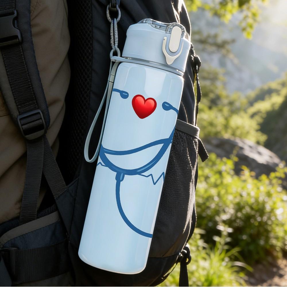 1PC Heart Stethoscope ECG Line Art 750ml Color Plastic Sports Water Bottle Leakproof Flip Straw Lid Suitable for Sports Office Home Use