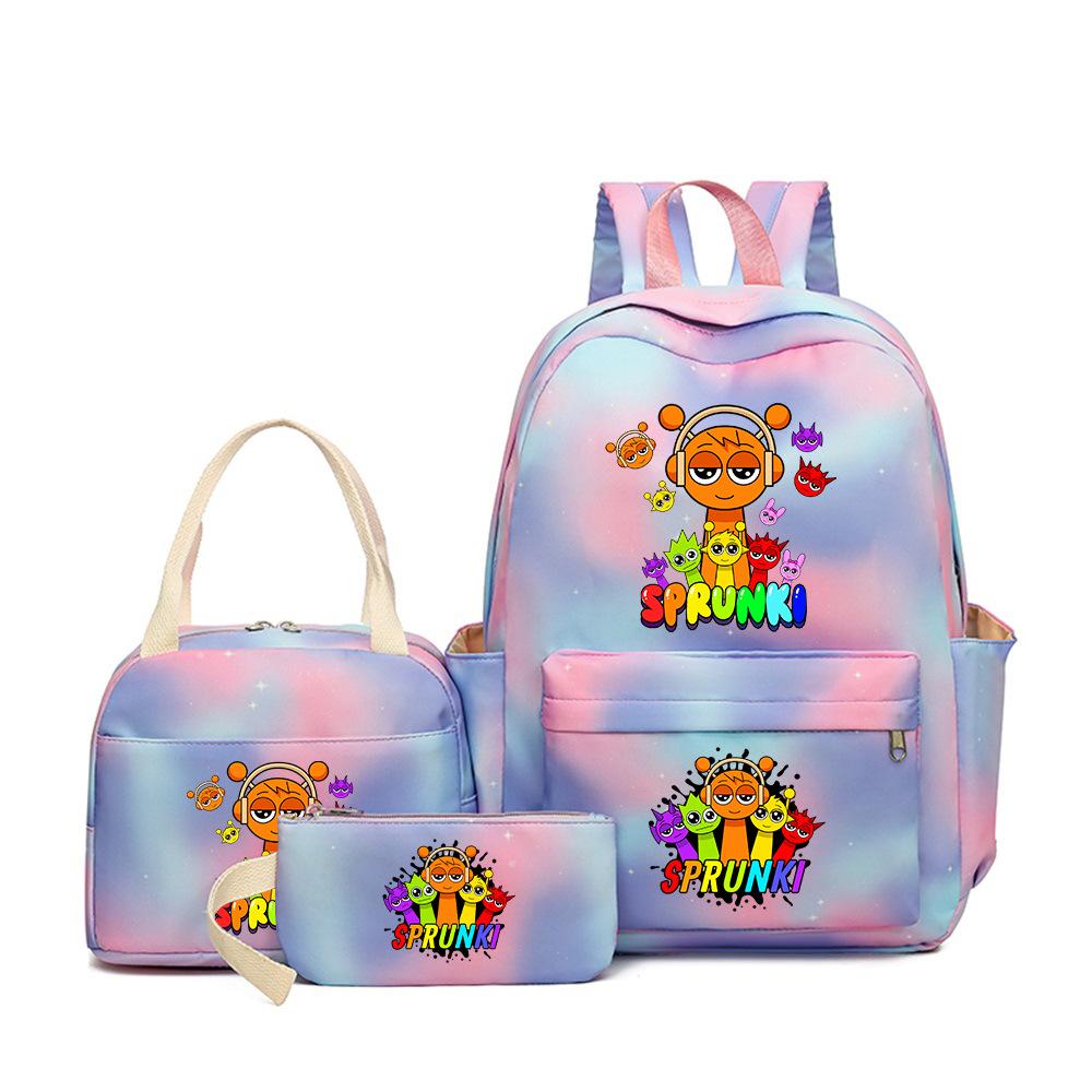 New Printed Rhythm Box Student School Bag Three-piece Casual Sprunki Backpack Crossbody Bag Pencil Bag D