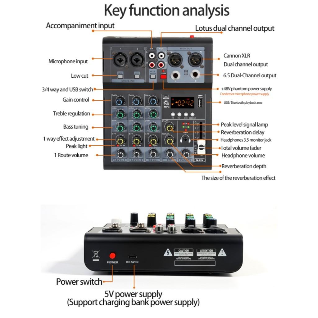 Professional Mixer Bluetooth 5.0 Computer Recording Live Broadcast Small Home Stage Audio Reverb System Sound Card Mixer