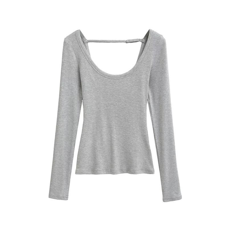 Slim Fit Open-Back Long Sleeve Women's T-Shirt