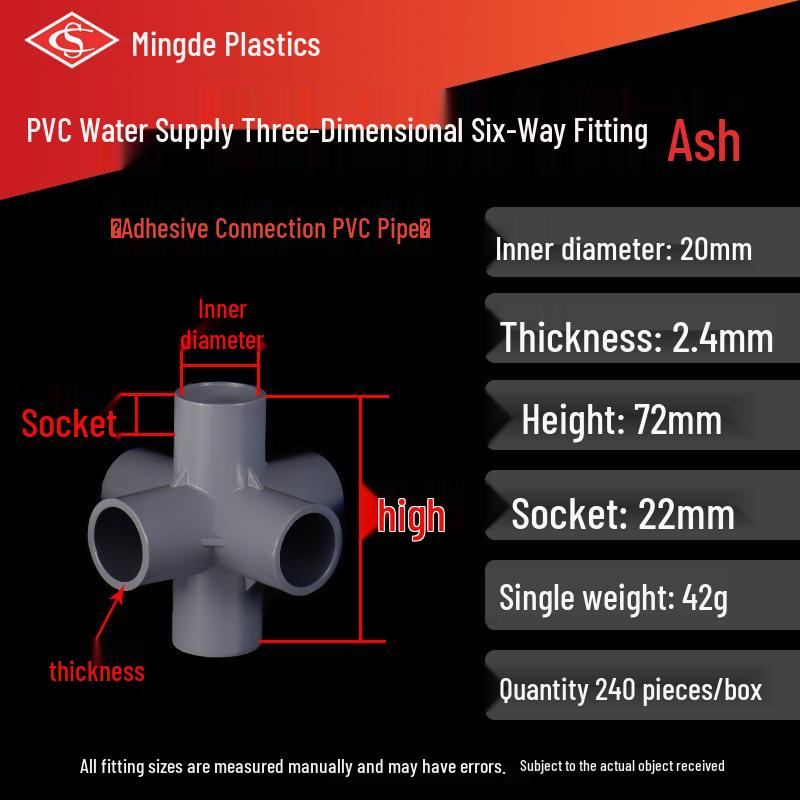 PVC Vícesměrné 3D Plastové Fitinky pro Vodovodní Potrubí (Pravoúhlý, Čtyřcestný, Pěticestný, Šesticestný T-kus)