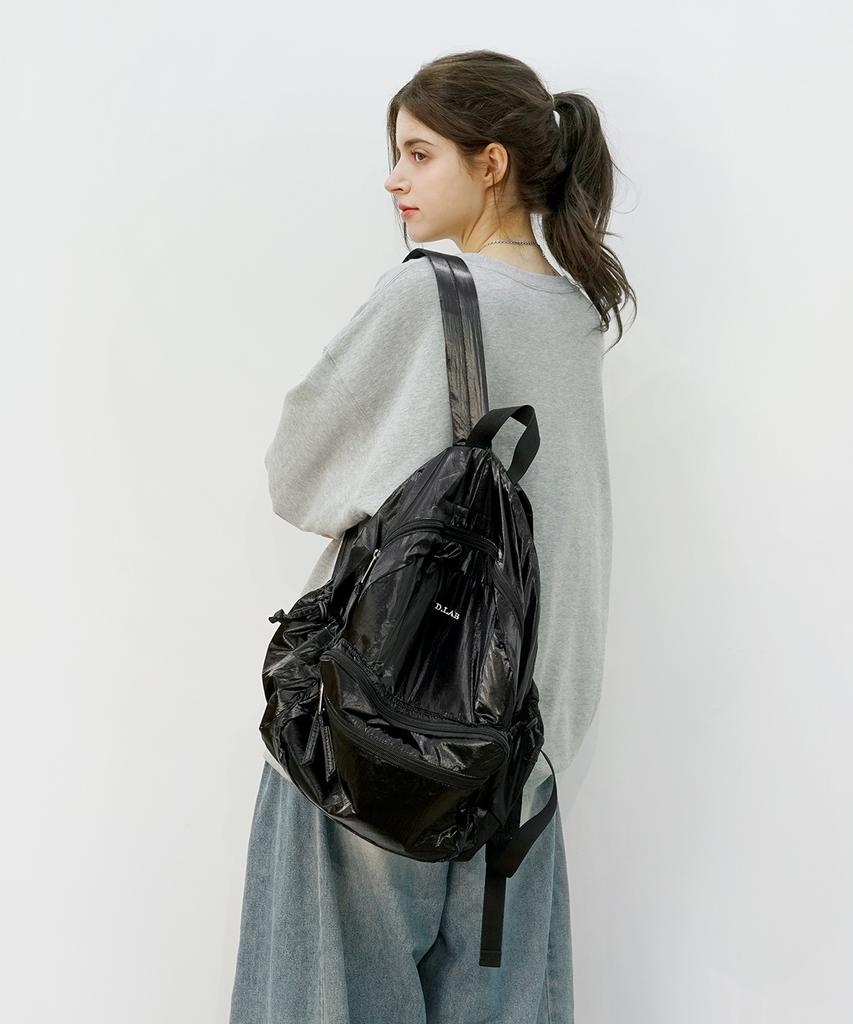 D.Lab Paul Glossy Backpack - Black + Free O-Ring Keyring