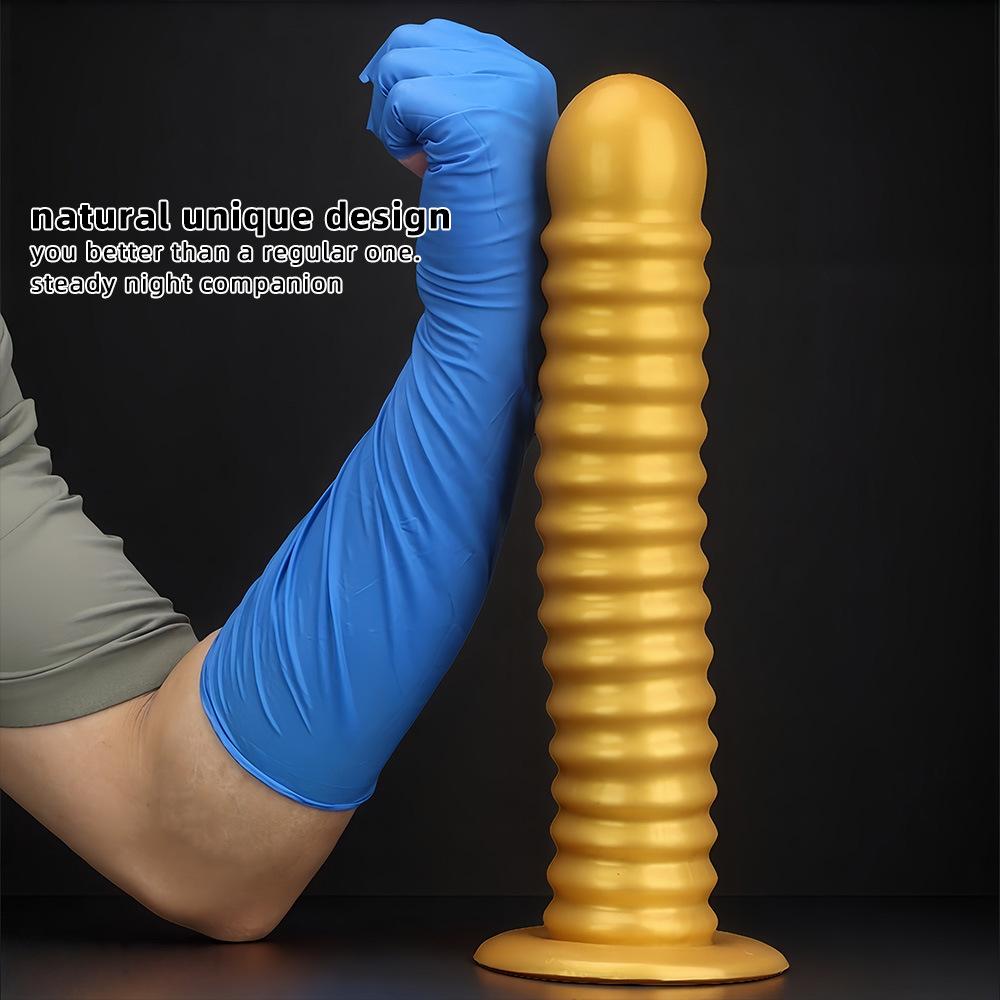 Pénis Realista de Silicone Dourado Rosqueado Dildo Anal Brinquedo Sexual para Homens e Mulheres Fisting